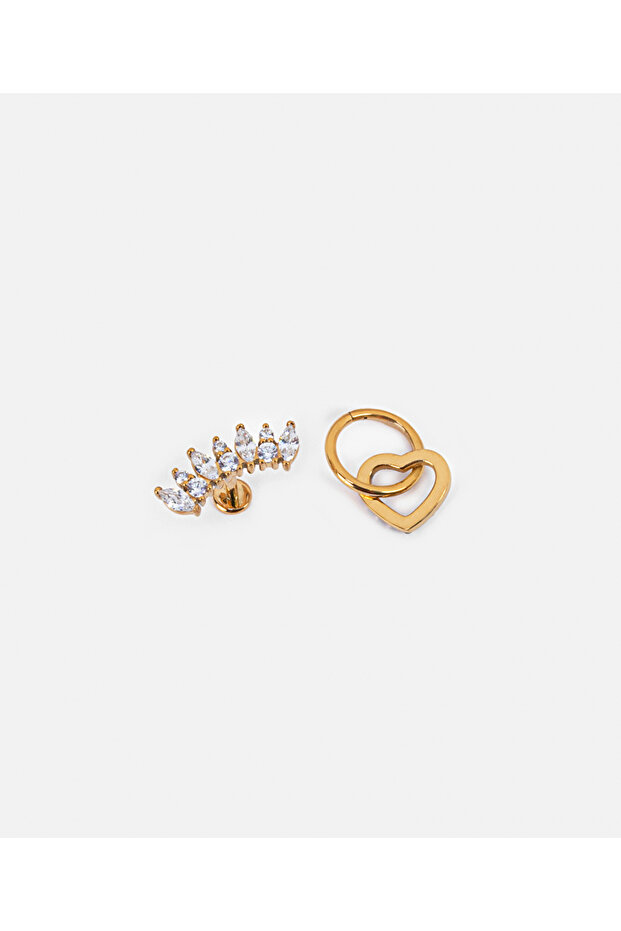 Zirkon taşlı paslanmaz çelik piercing - 1