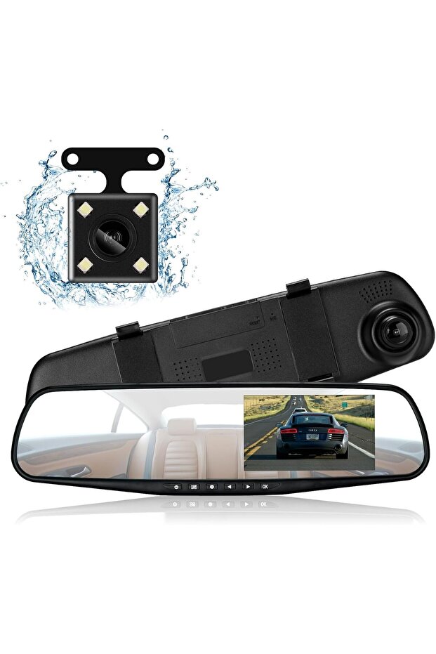 Dash Cam Mirror Dash Camera Front and Rear 1080P Full HD Video Car Driving Recorder Wide-Angl