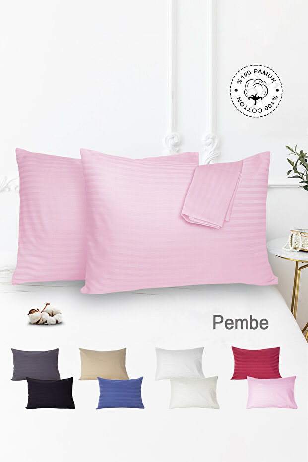 100% Cotton 2-Piece Striped Satin Pillowcase 50 X 70 cm - Pink