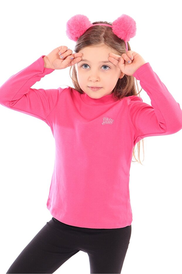 Girl's Regular Fit Mock Neck Embroidery Printed Sweatshirt - Ribana