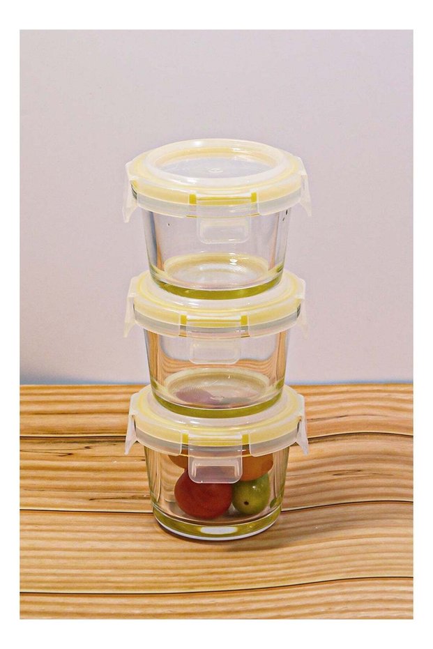 3 Pack Borosilicate Glass Small Baby-Size Food Containers with Airtight Lids, Round Shape for Meal