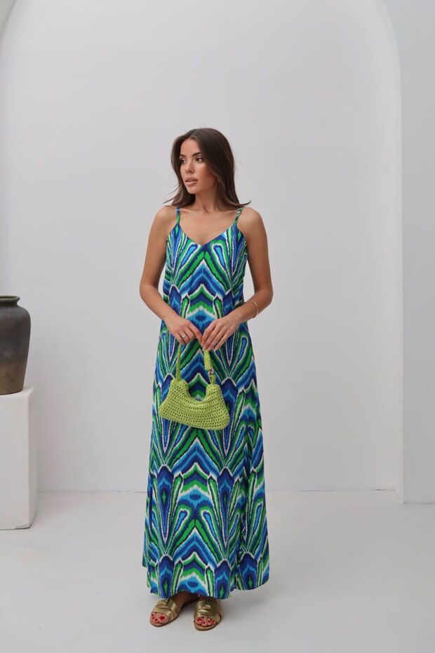 Desenli Viskon Askılı elbise - 1