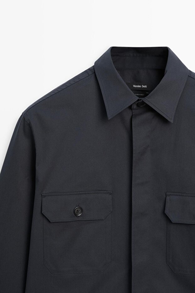 Cepli pamuk karışımlı ince ceket - 6