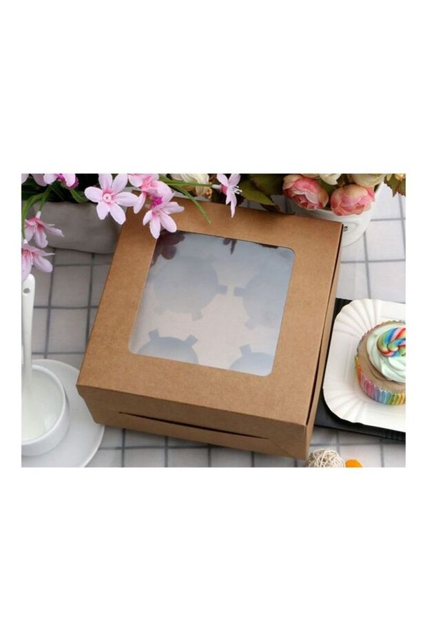 12-Piece 4-Cavities Kraft Paper Cupcake Box With Inserts Brown/Clear 16cm