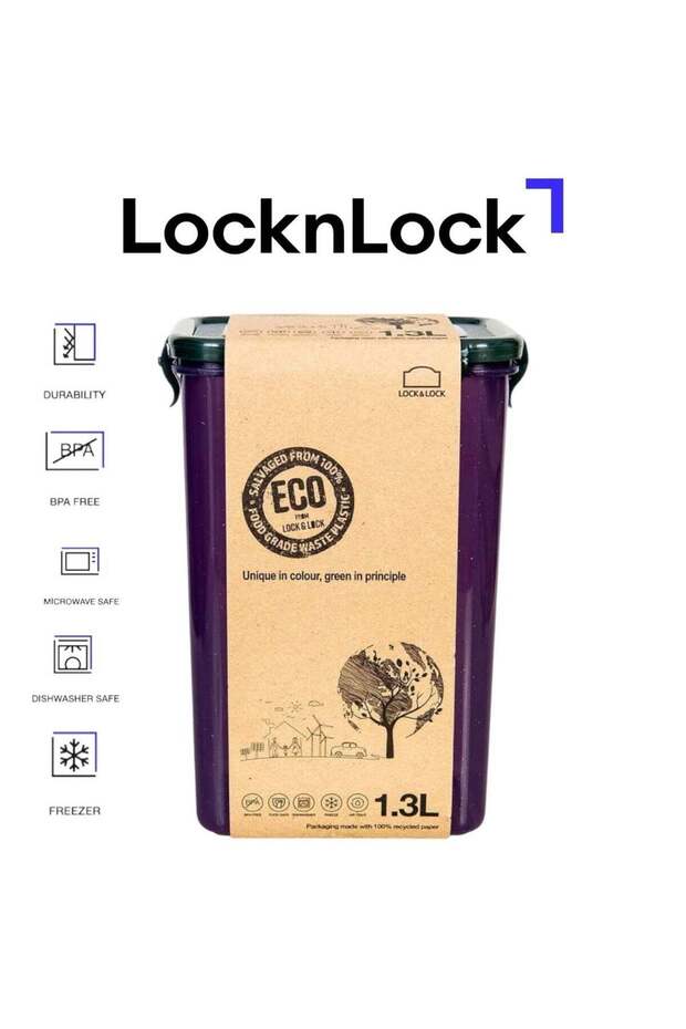 LocknLock Eco-Friendly 1.3L Airtight Rectangular Food Container - Microwave, Freezer, and Dishwashe