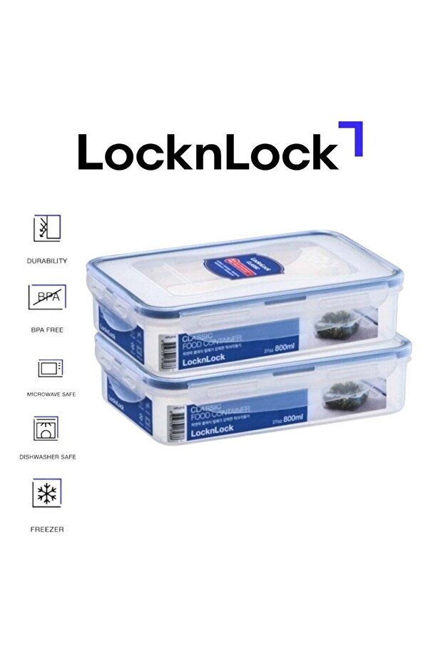 LOCK & LOCK LocknLock Classic Airtight Rectangular Containers 800ml Set of 2 - BPA-Free, Microwave - 1