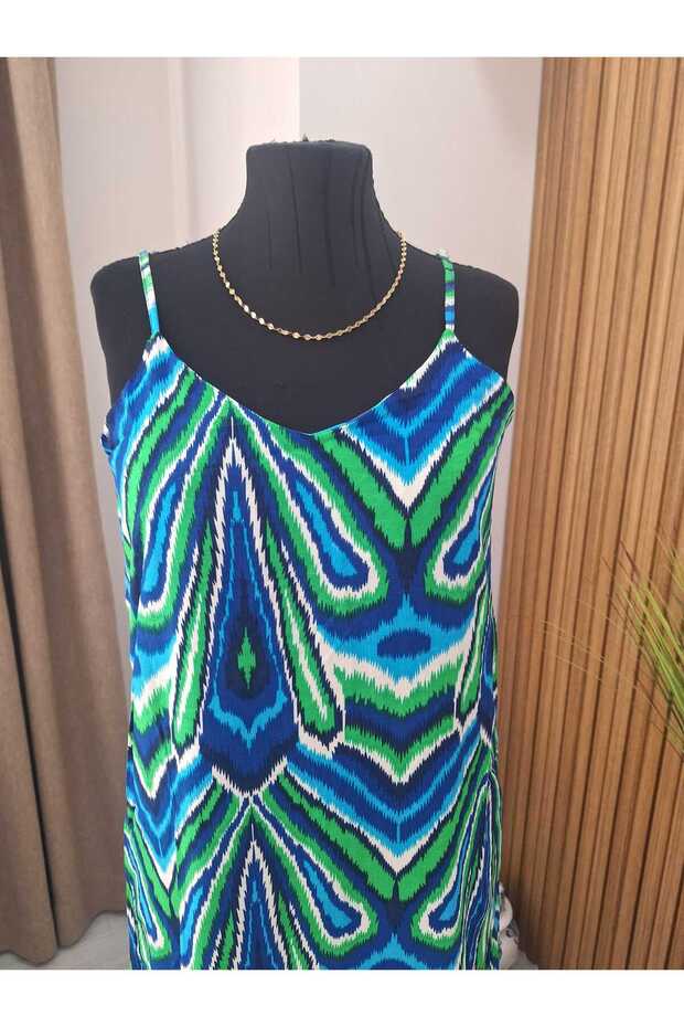 Desenli Viskon Askılı elbise - 3