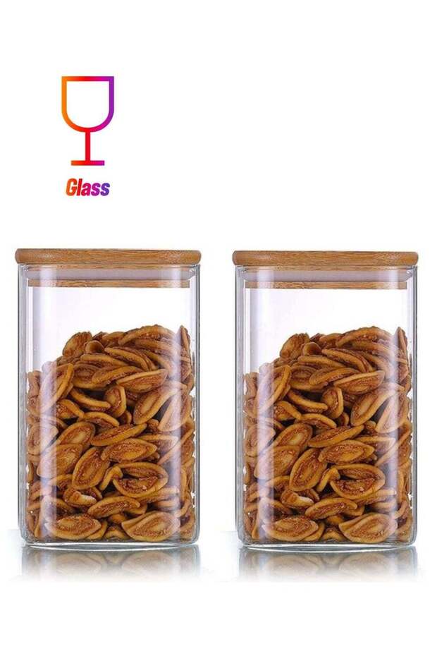 2-Piece Square Glass Storage Jar With Lid Clear/Brown 750ml