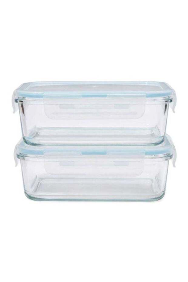 Boro Pro 2-Piece Rectangular Food Storage Container Set With Lid Blue/Clear 900ml