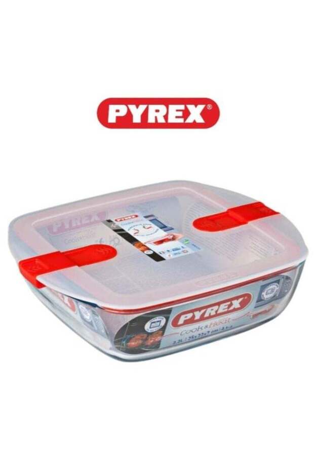 PYREX Pyrex Cook & Heat Rectangular Borosilicate Glass Roaster with Airtight Lid, 17x10cm â€“ Oven, - 1