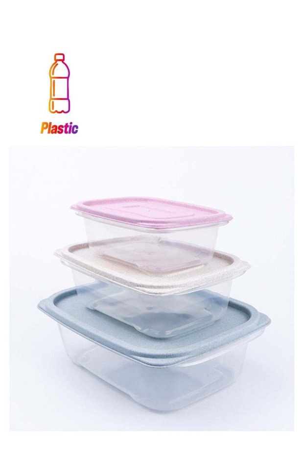 3-Piece Rectangular Biodegradable Plastic Multicolor Multisize Container Combo Set