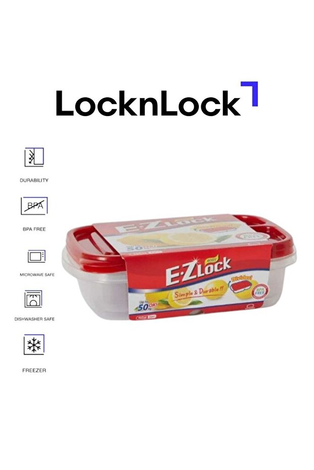LocknLock EzLock Rectangle Container Set - 965ml (Set of 2), Clear Base, Stackable, Microwave-Safe