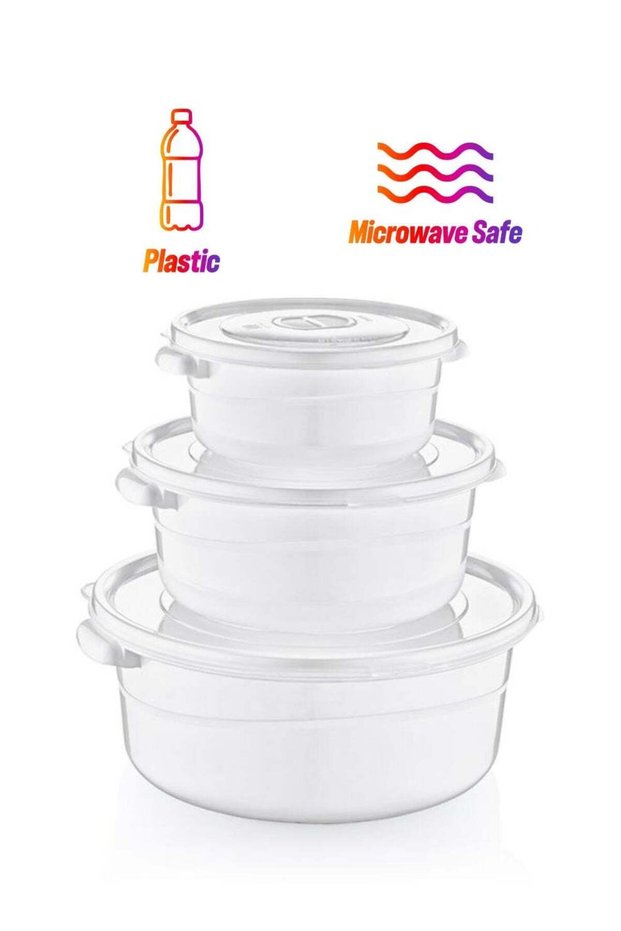 3-Piece Round Microfresh Pot Storage Box Container Set 0.5+1+2L