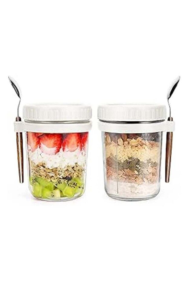 MahMir Overnight Oats Jars with Lid and Spoon, 2PCS 350ml Large Capacity Airtight Oatmeal Container - 1