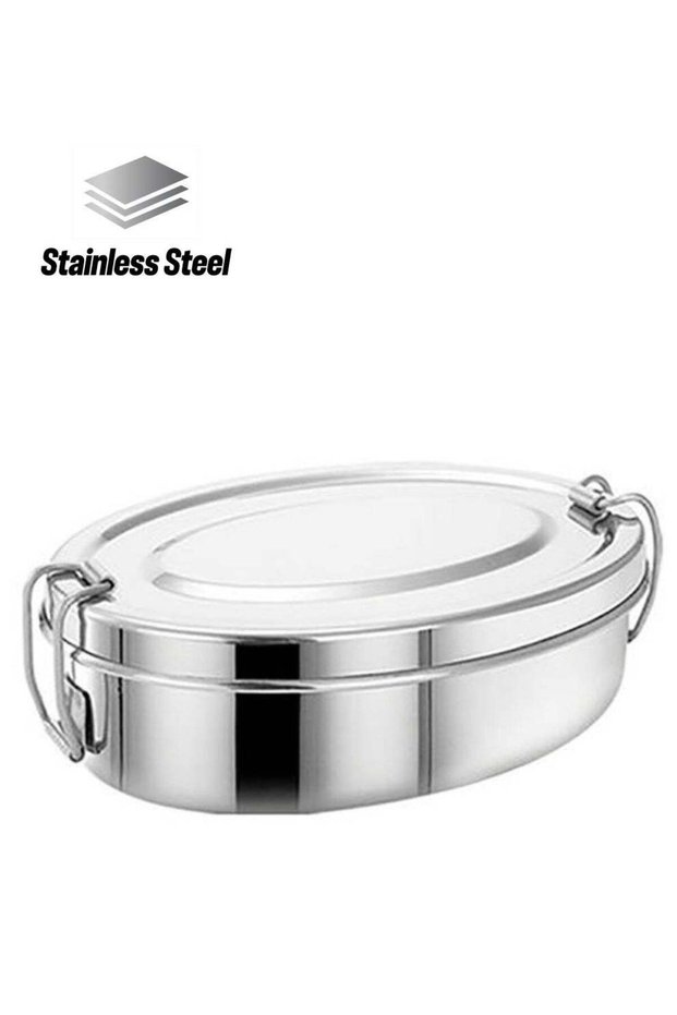 3-Pieces Oval Stainless Steel Lunch Box silver 17cm