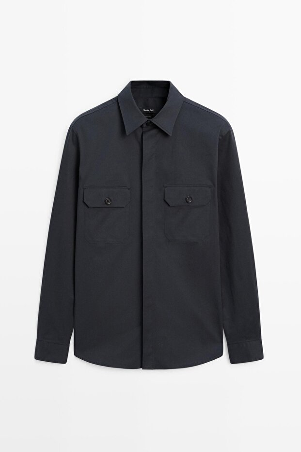 Cepli pamuk karışımlı ince ceket - 5