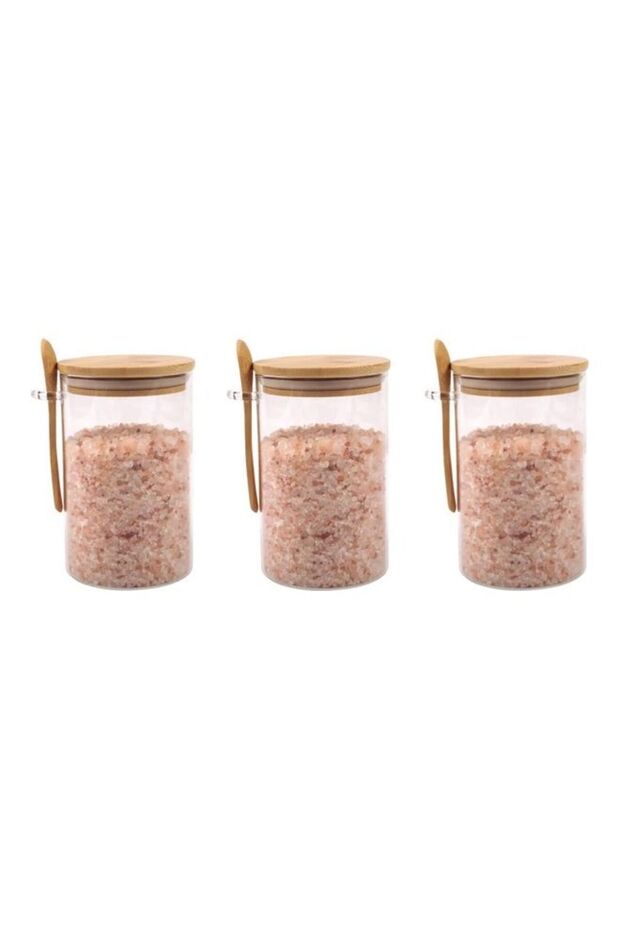 3-Piece Jar with Bamboo Lid and Spoon Clear/Brown 3 x 1000ml