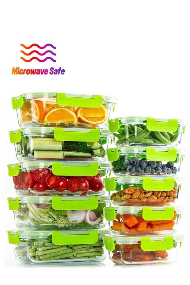 Glass Meal Prep Containers 10 Pieces Rectangle Glass Food Storage Containers with Lids Glass Lunch