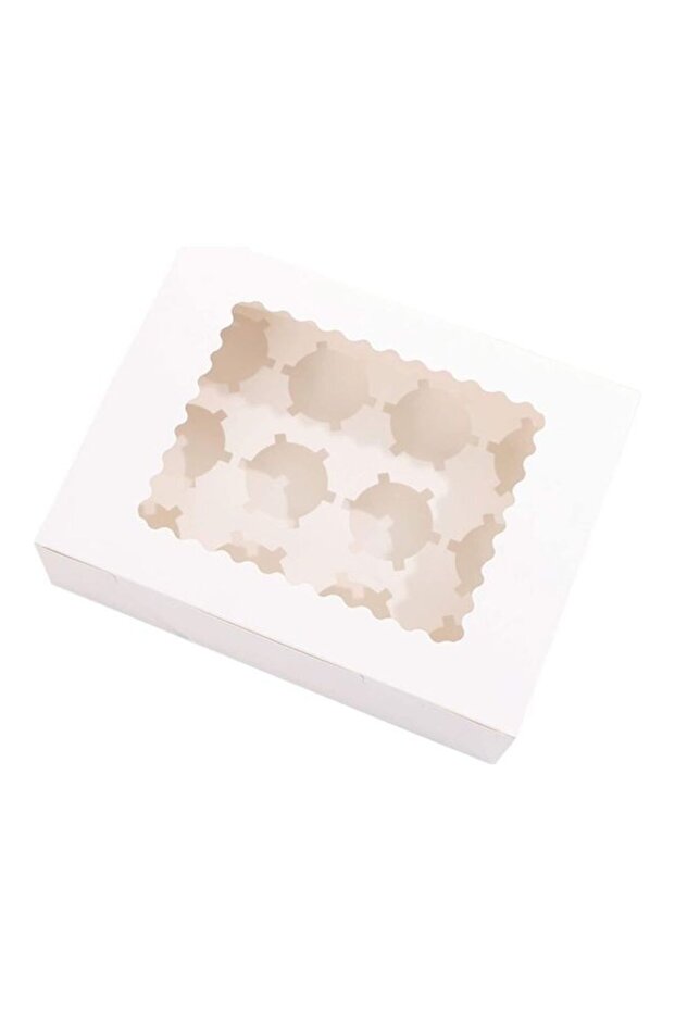 12-Piece 12-Cavities Kraft Paper Cupcake Box With Inserts White/Clear 32.5cm