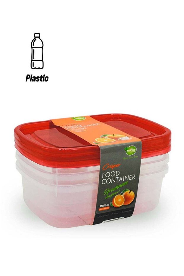 3-Piece Crisper Food Container Set Medium Red 19 x 10.5 x 14.5cm