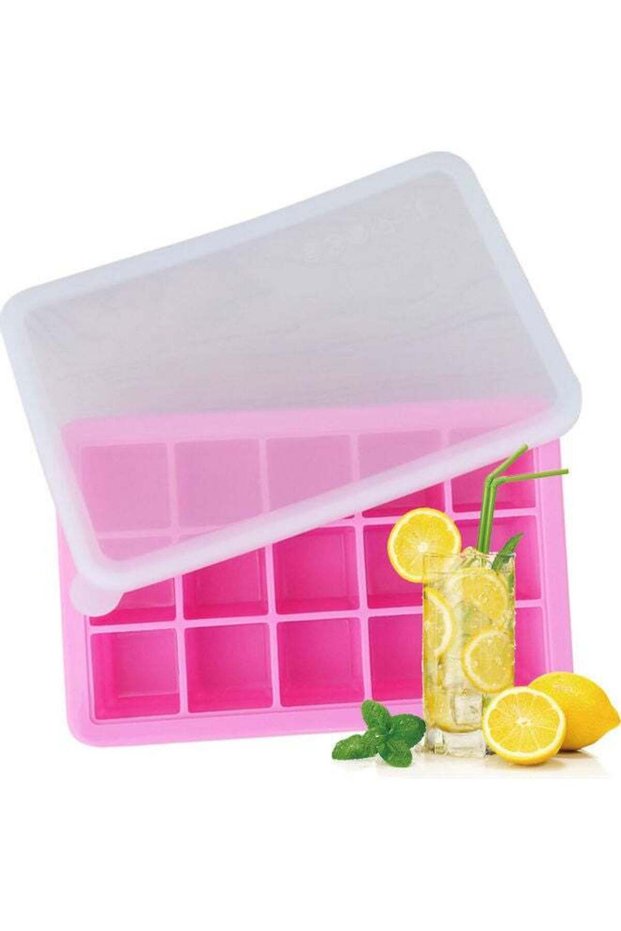 Ice Cube Trays Release Silicone 15 Grids Ice Trays with Spill-Resistant Removable Lid Stackable DIY