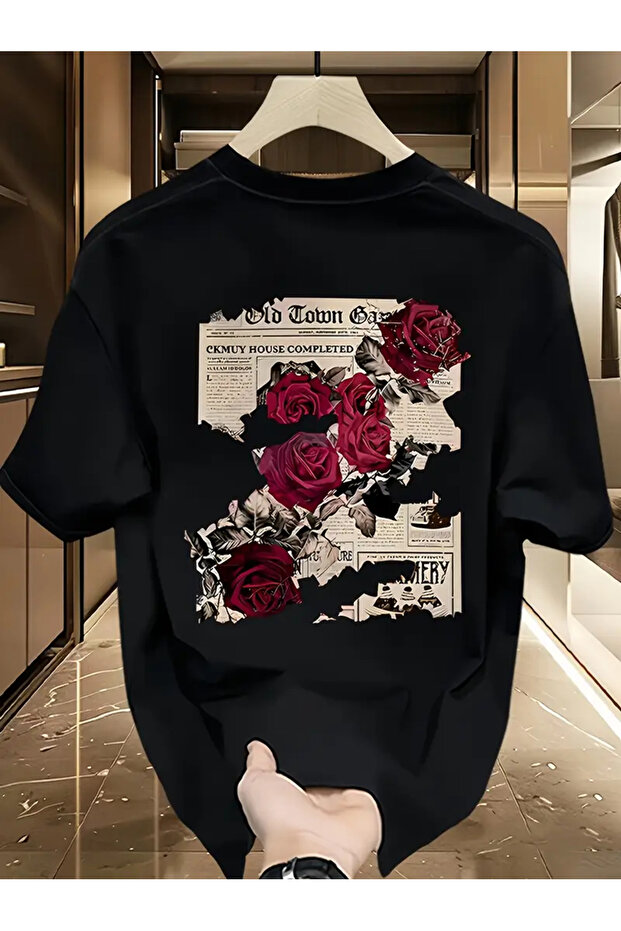Unisex Youth Rose Printed Comfortable Oversized T-shirt