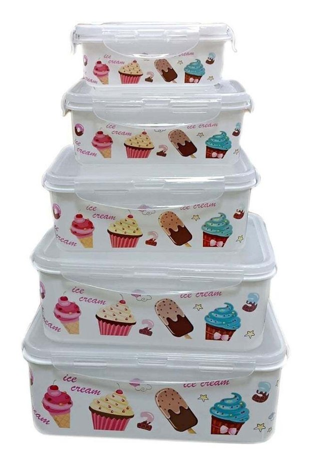 ALSAQER- Set of 5Pcs Food Storage Containers, Kitchen & Refrigerator Storage Sealed Box, Lunch Box