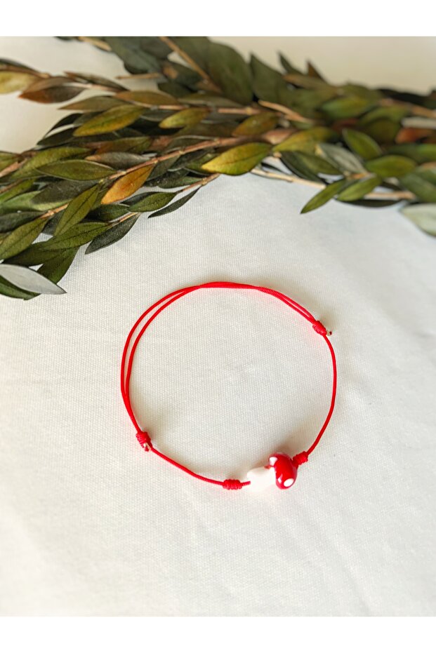 Glass Murano Mushroom Detailed Sweet Gift Red Bracelet