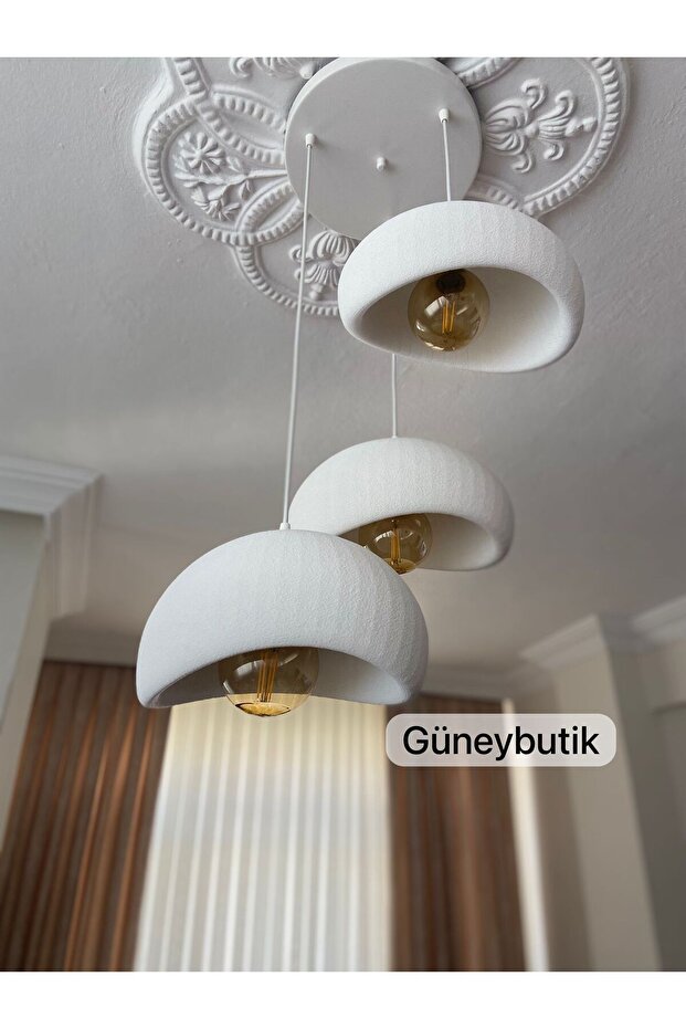Bohem 3 Lü Sarkıt Avize Modern Beton Görünüm Rustik Ampullü E27 (Ampuller dahildir.) - 4