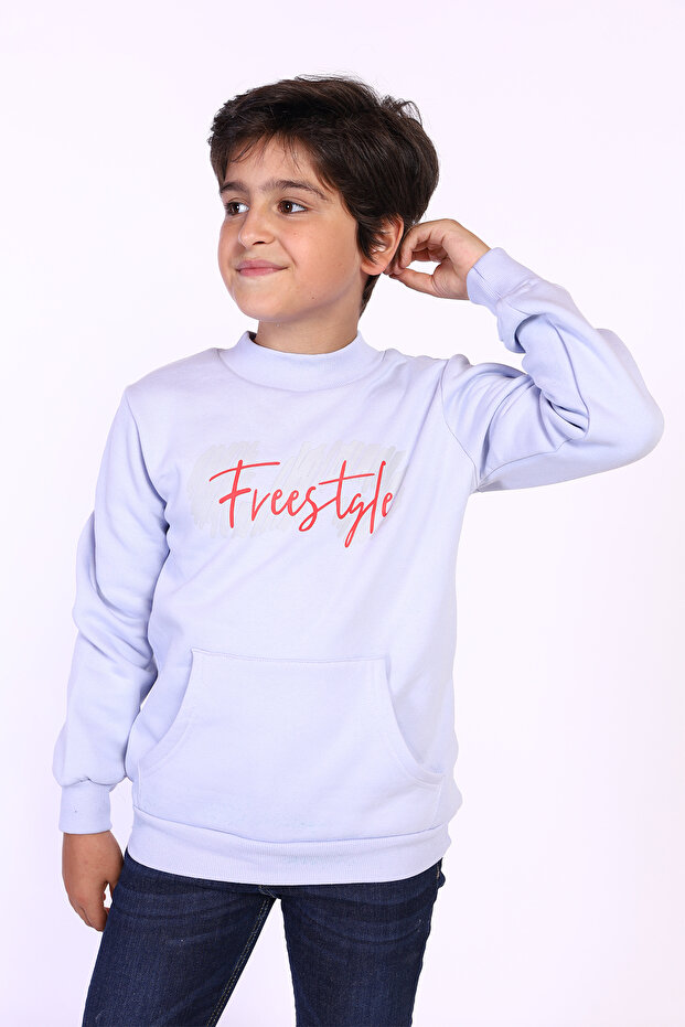 Boy's Printed Sweatshirt with Kangaroo Pocket