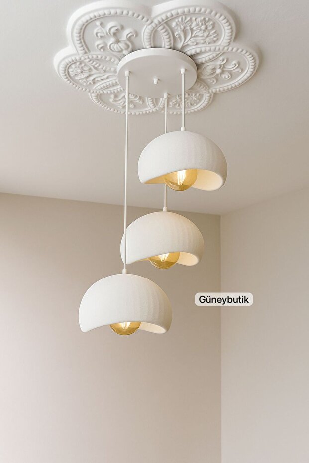 Bohem 3 Lü Sarkıt Avize Modern Beton Görünüm Rustik Ampullü E27 (Ampuller dahildir.) - 1