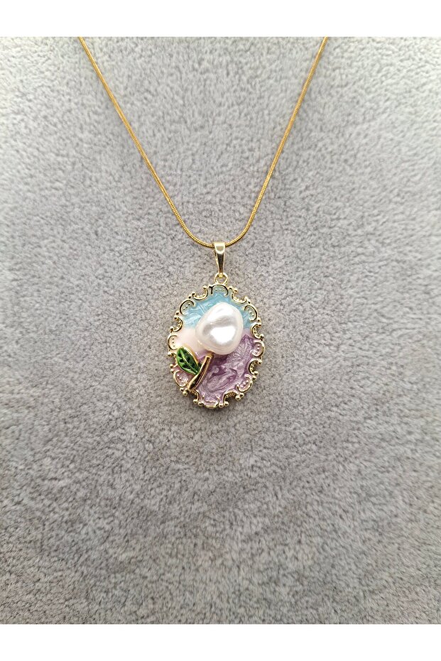 Gold Color Special Embossed Enamel Tulip Model Steel Necklace