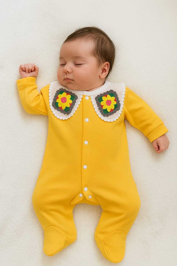 Baby Girl Wi̇ntage Knit Collar Detail Jumpsuit (100% Cotton)