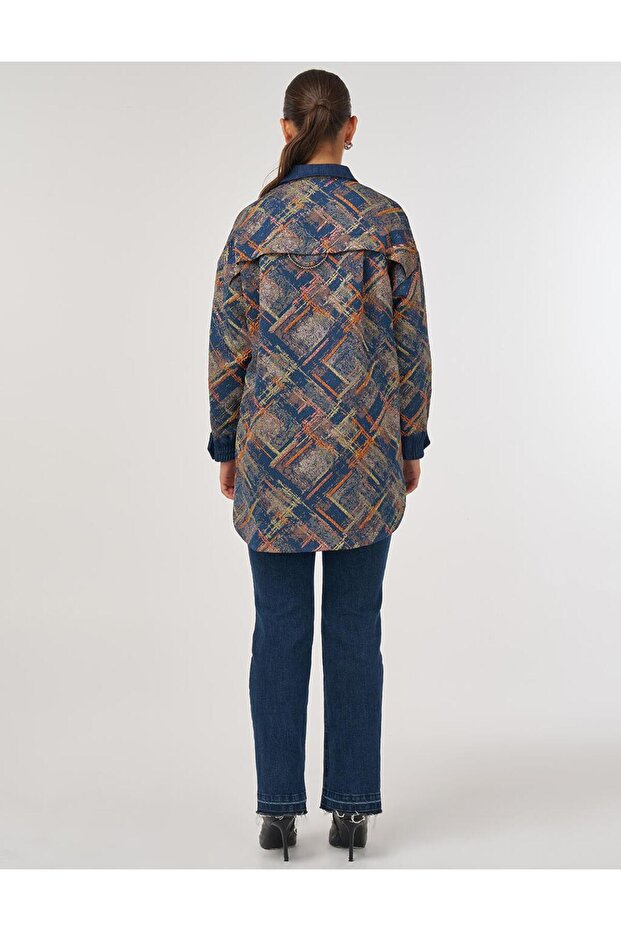 Denim Garnished Patterned Tunic Pumpkin - 5