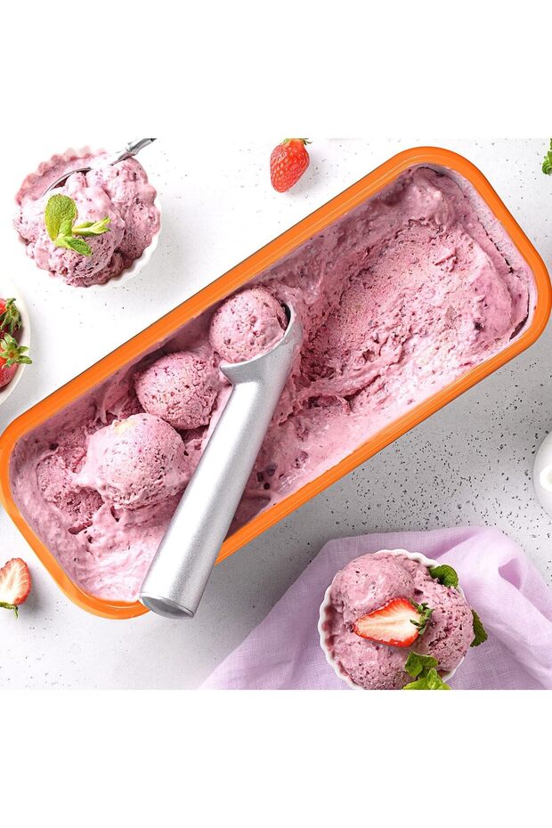Rectangle Ice Cream Storage Containers, 2 Pcs Reusable Homemade Ice Cream Case Lids Scoop, 1.5 - 2