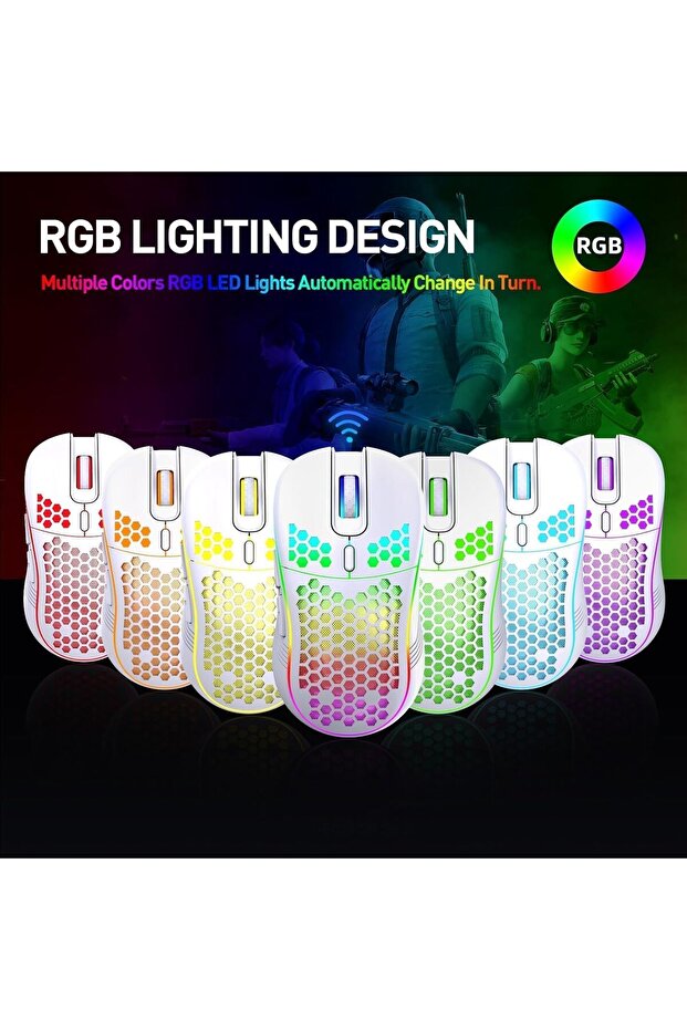 ® ماوس لاسلكي ماوس ألعاب لاسلكي قابل لإعادة الشحن ماوس كمبيوتر بإضاءة خلفية RGB 6 أزرار قابلة للتعديل - 5