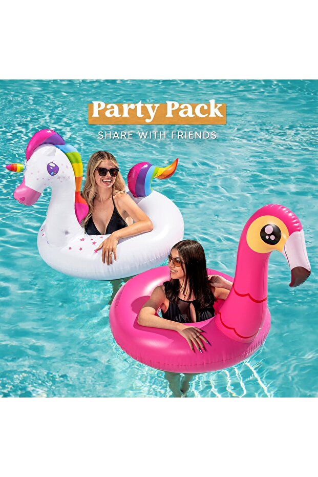2 Pack Flamingo Unicorn Pool Float Fun Floaties Inflatable Swimming Pool Tubes Toys Party - 3