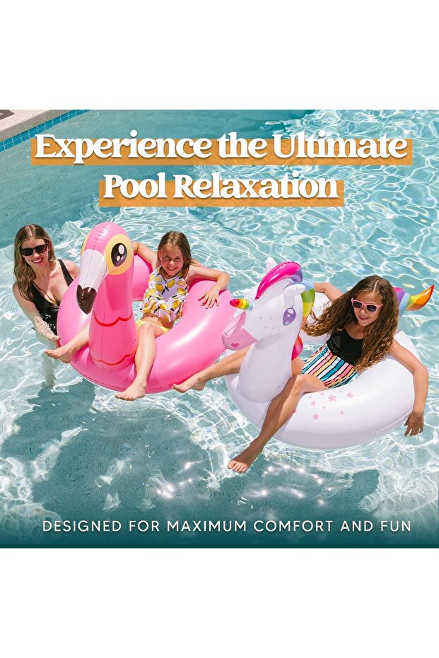 2 Pack Flamingo Unicorn Pool Float Fun Floaties Inflatable Swimming Pool Tubes Toys Party - 2