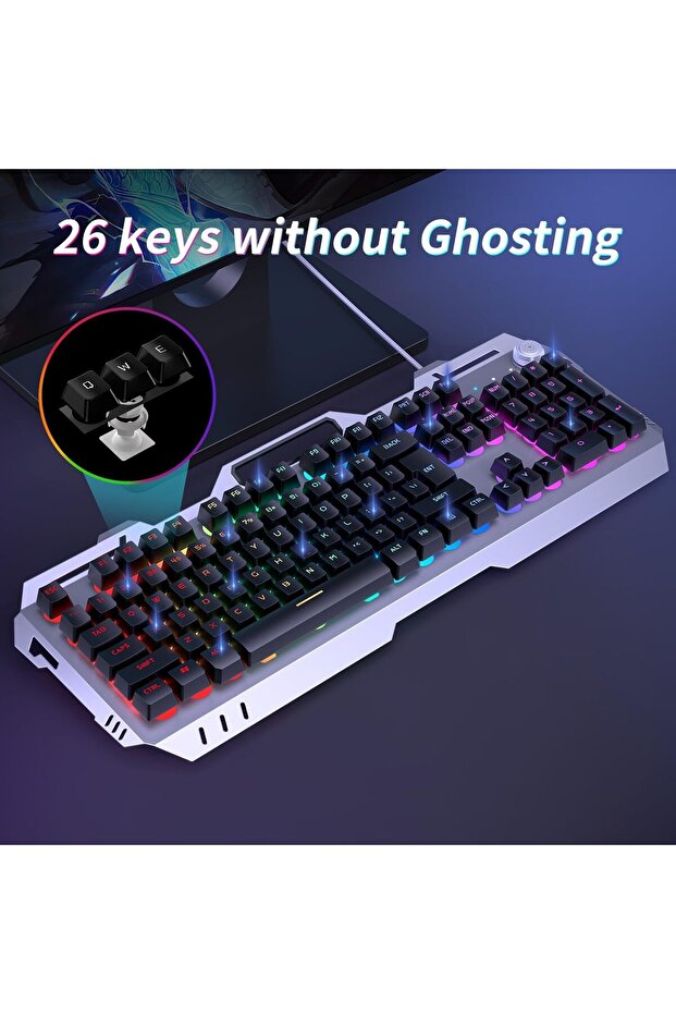 Mechanical Gaming Keyboard Rgb Backlit Number Pad All Metal Panel Waterproof Light Up Pc Keyboard - 7