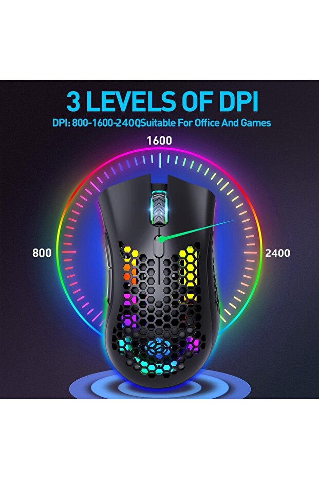 ماوس ألعاب لاسلكي ماوس كمبيوتر Honeycomb Shell 6 أزرار مبرمجة 3 نقاط لكل بوصة قابلة للتعديل صامت - 5