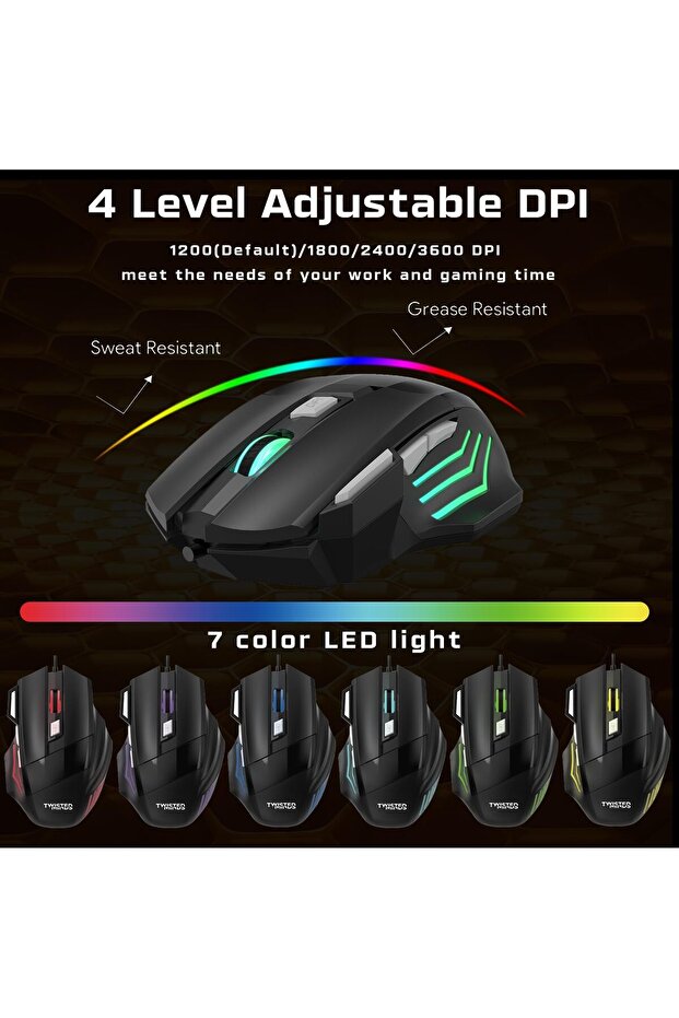 مجموعة ألعاب 4 1 - لوحة مفاتيح ميكانيكية سلكية Tm Fusion X بـ 87 مفتاحًا و4 مستويات DPI وماوس قابل للتعديل - 5