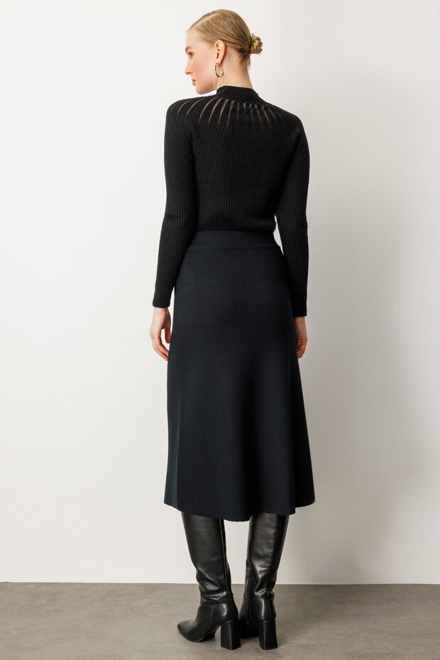 Düğmeli Triko Etek - 5