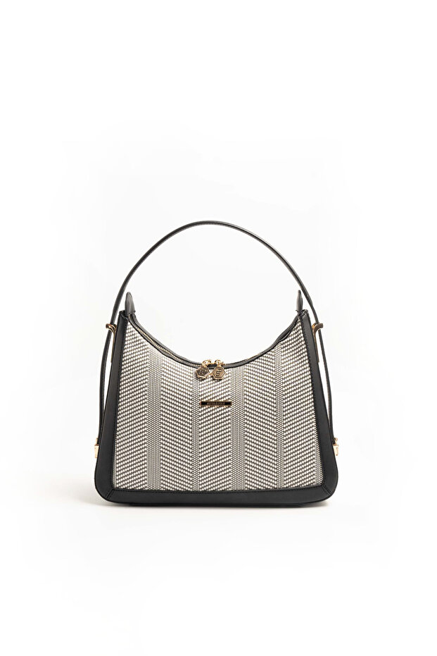 Black and White - Black Straw Women's Shoulder Bag Sp1187