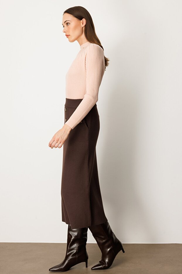 Düğmeli Triko Etek - 3