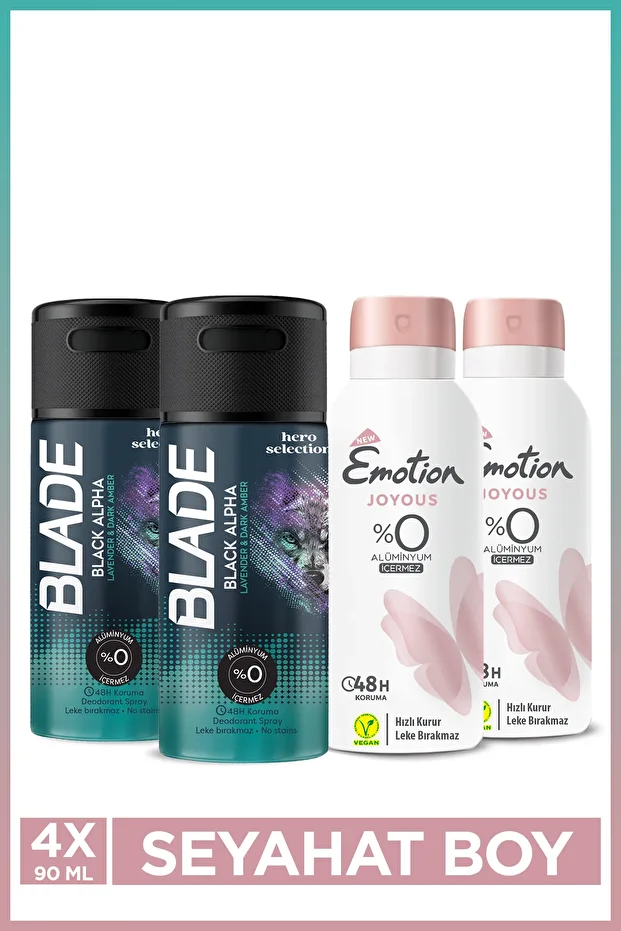 Joyous Kadın Deodorant & Blade Black Alpha Erkek Deodorant 4x90 Ml Seyahat Seti - 1