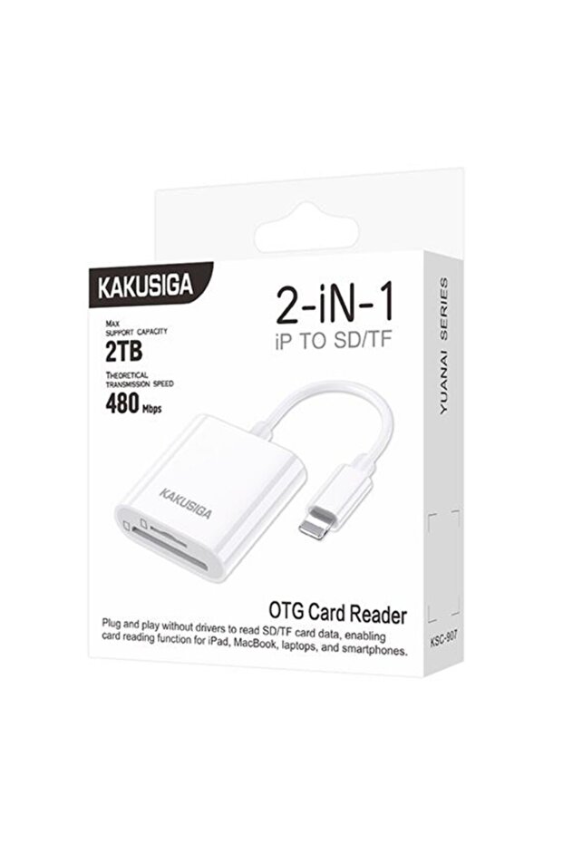 Lightning Card Reader, KSC-907, OTG 2-in-1 iP to SD/TF, Support up to 2TB - 4