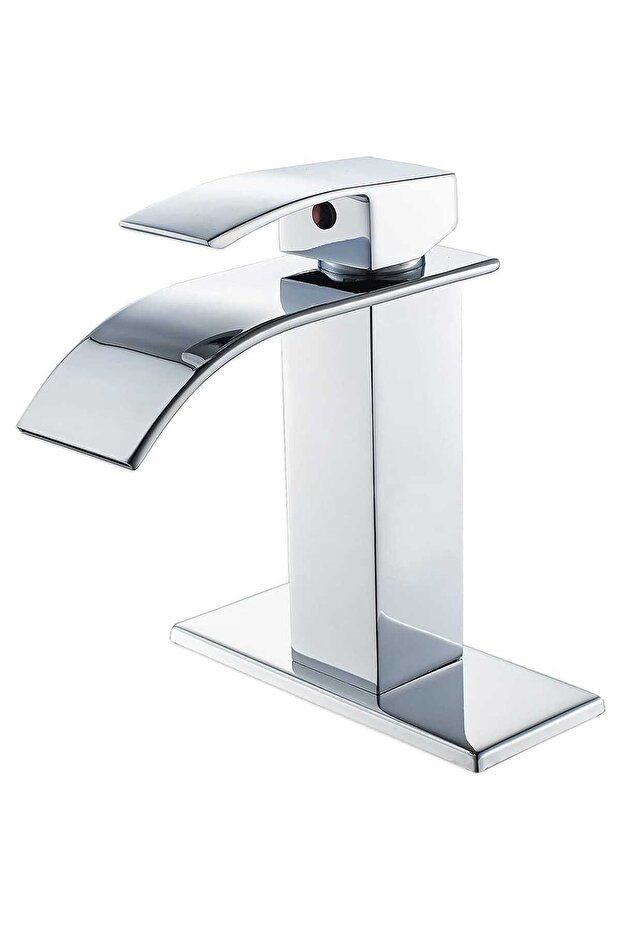 Modern Waterfall Sink Faucet, Single Lever, with Mounting Plate, Chromed Brass - 1