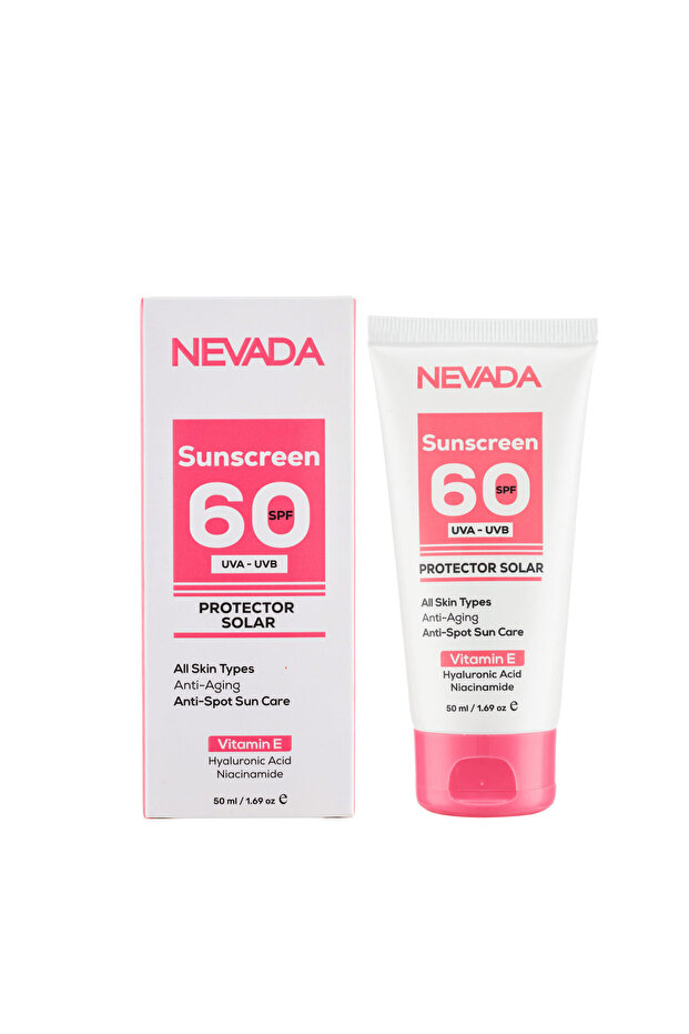واقي شمسي SPF 60 بفيتامين E وحمض الهيالورونيك و النياسيناميد من نيفادا 50 مل