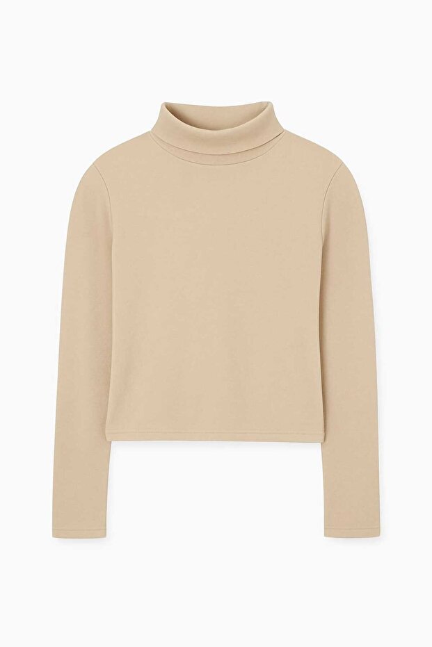 Boğazlı Uzun Kollu Basic Bluz Bej - 1