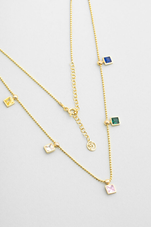 Minimal Renkler 18 Ayar Sarı Altın Kaplama 45 Cm Gümüş Kolye - 1